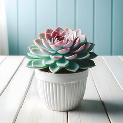 succulent plant in white pot isolated on white table background