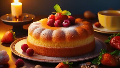 Obraz na płótnie Canvas illustration of beautiful cake well garnished , premium bakery, brioche bread pudding
