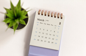 Fototapeta na wymiar Calendar for March 2024. Desk calendar for planning.