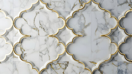 Exquisite white marble tiles with distinctive golden inlays, ideal for elegant wallpaper or high-end interior design featuring opulence and luxurious textures