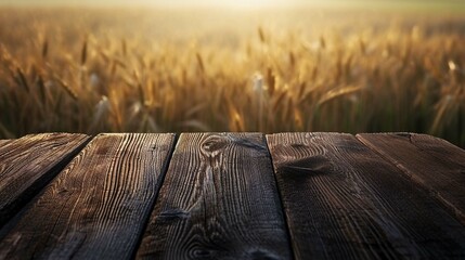 dark wooden table top with a blurred wheat