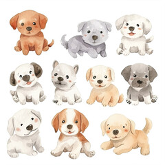 Vector hand drawn puppy collection