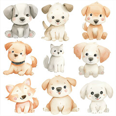 Vector hand drawn puppy collection