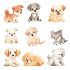 Vector hand drawn puppy collection