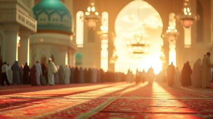 mosque with blurry background of people shaking hands and apologizing - obrazy, fototapety, plakaty