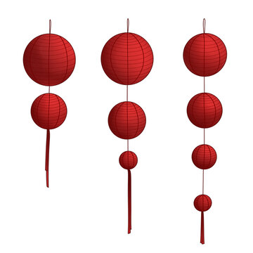 Chinese New Year lantern illustration set. Three Red lantern from chinese traditional culture