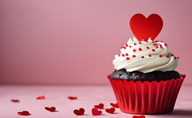 Valentine's Day concept. Cupcake heart-decorated. Generative AI