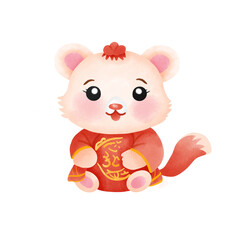 Cute fox little white. Chinese New Year. Cartoon