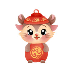 Naklejka premium Cute rat little brown. Chinese New Year. Cartoon 