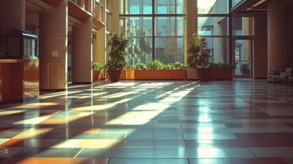 Picture of an urban modern building business office area. Interior of empty open space office in...