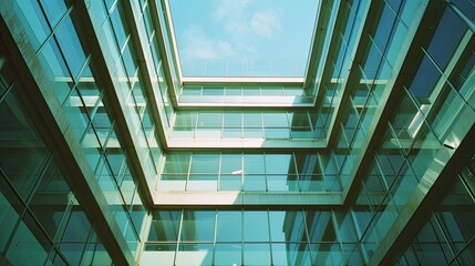 Obraz premium Picture of an urban modern building business office area. Interior of empty open space office in modern building