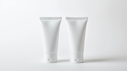 Close-up portrait of cream tube packaging isolated on white background. Plastic tube mockup for dermatology product.