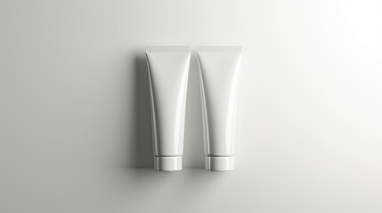 Close-up portrait of cream tube packaging isolated on white background. Plastic tube mockup for dermatology product.