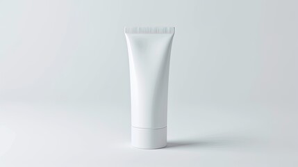 Close-up portrait of cream tube packaging isolated on white background. Plastic tube mockup for dermatology product.