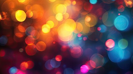 Obraz premium Image of glowing multicolor light on a dark background. Multicolor defocused lights, blurry glowing sparks.