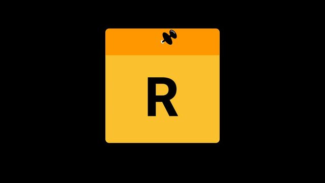 Letter R Sticky note Animation with transparent background