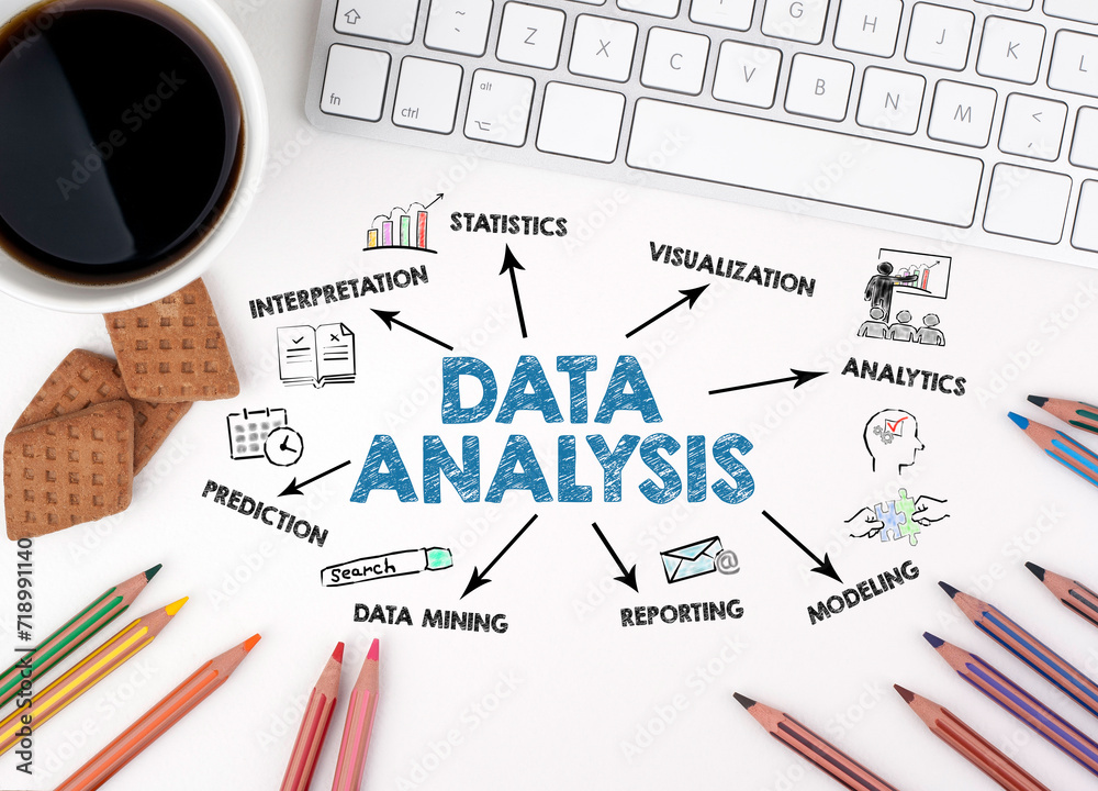 Canvas Prints data analysis concept. chart with keywords and icons. white office desk