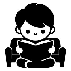 minimal a carton character flat child reading book vector silhouette
