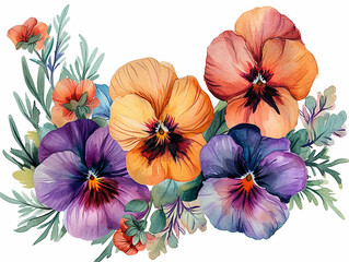 set di fiori violette  arcobaleno in stile acquerello, bordo o ghirlanda, clip art per matrimonio su sfondo bianco scontornabile, colori tenui
