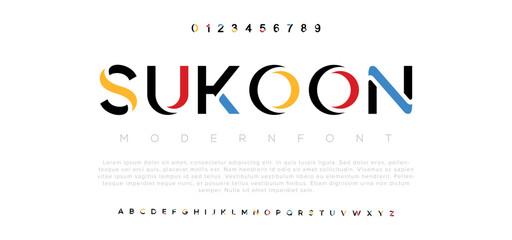 Sukoon Minimal modern alphabet fonts. Typography minimalist urban digital fashion future creative logo font. vector illustration - obrazy, fototapety, plakaty