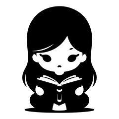 minimal a carton character flat child reading book vector silhouette