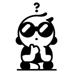 minimal a carton character thinking mode flat vector silhouette, black color silhouette