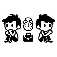 minimal a carton character thinking mode flat vector silhouette, black color silhouette