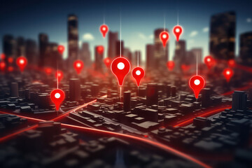 Gps navigator icon over city abstract background. Generative ai.