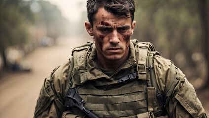 Obraz premium Soldier exhausted and injured 