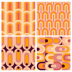 Set of vector geometric seamless patterns, groovy vibes of 70s, psychedelic Pattern designs, Disco Inspired, Iconic Aesthetics
