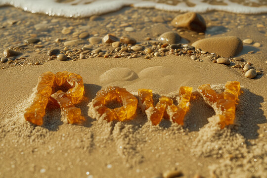 Photo of Rowy town name made on the beach sand