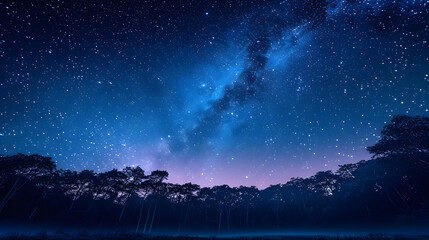 Fototapeta premium Cosmic Beauty: Majestic Milky Way Over Peaceful Forest Setting