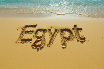 Photo of Egypt name made out of sand on the beach
