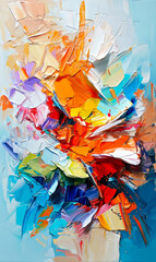 Abstract color background of acrylic paint splashes and strokes on canvas.