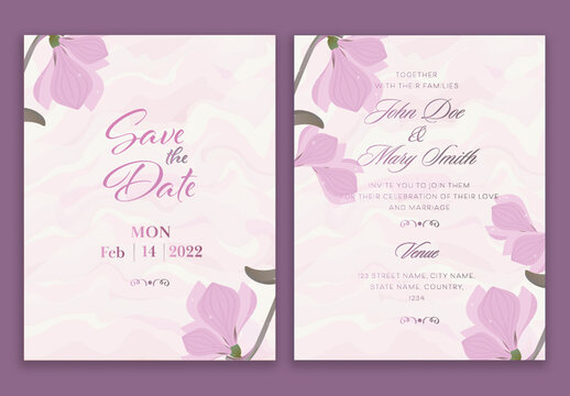 Floral Wedding Invitation Card Template Layout in Pastel Pink Color.