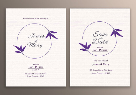 Double-Side of Wedding Invitation, Save The Date Card Design with Event Details.