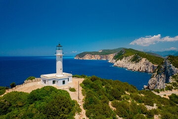 Fototapeta na wymiar Lighthouse on the island Lighthouse on the island , Phare d'Akrotiri Lefkada. Greece.