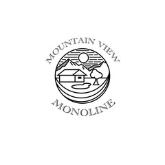 mountain view monoline vector for logo, icon, symbol, template, design, etc