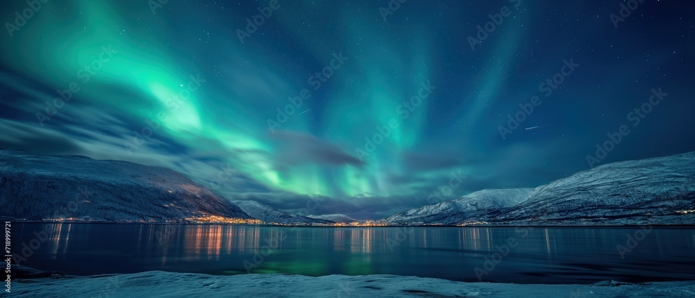 Wall mural Northern lights or Aurora borealis in the sky - Tromso, Norway