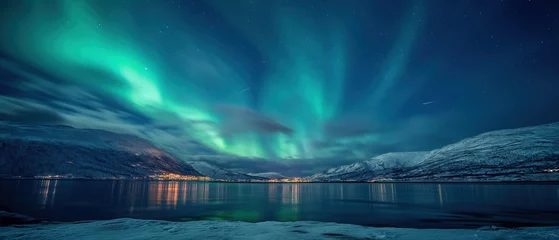 Zelfklevend Fotobehang Northern lights or Aurora borealis in the sky - Tromso, Norway © André Troiano