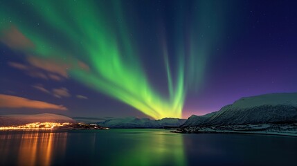 Naklejka na ściany i meble Northern lights or Aurora borealis in the sky - Tromso, Norway