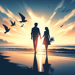 couple on the beach at sunset