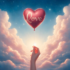 heart shaped balloon in the sky