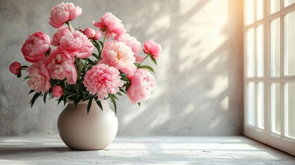 bouquet of  pink peonies flowers in vase © nataliya_ua