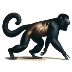 Howler monkey (Alouatta) biological illustration lithography