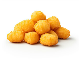 Cheese puffs: Crunchy orbs on a pristine canvas, their puffy allure beckons, a cheesy delight in every bite - the ultimate snack indulgence - obrazy, fototapety, plakaty
