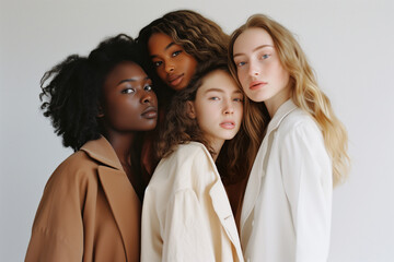 Fototapeta premium multicultural beauty on white background, feminine empowerment