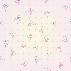 Coquette Pink Bows on a Pink and beige squares background pattern