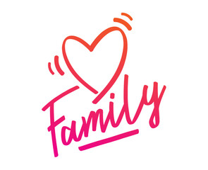 family word and heart symbol. family logo. family concept