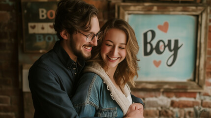 Fototapeta premium happy couple expecting a baby boy